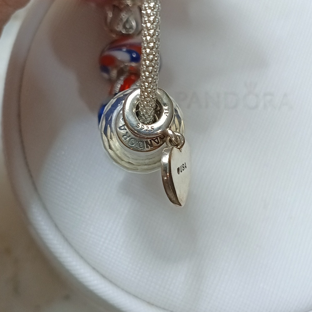 Pandora Vintage Stirling Silver Red White And Blue Mesh Bracelet - Picture 8 of 9